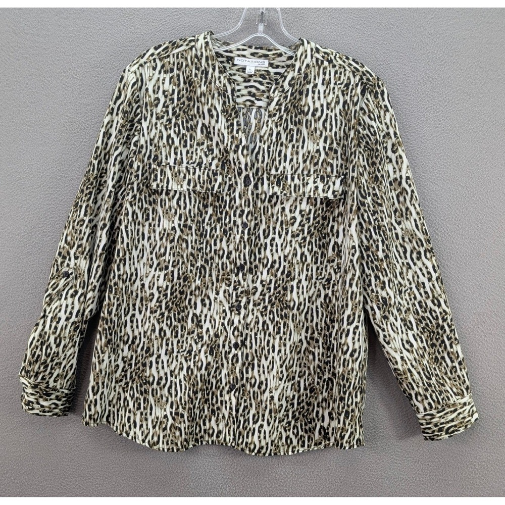 Notations Petite Leopard Print Button Down Long S… - image 4